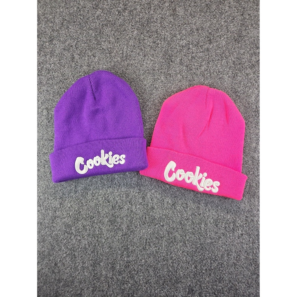 Cookies Lot of 2 Stretch Beanie Hats Purple & Pink Logo 1802